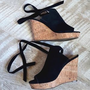 Marc Fisher Suede  Ankle Tie Cork Wedge Sandals